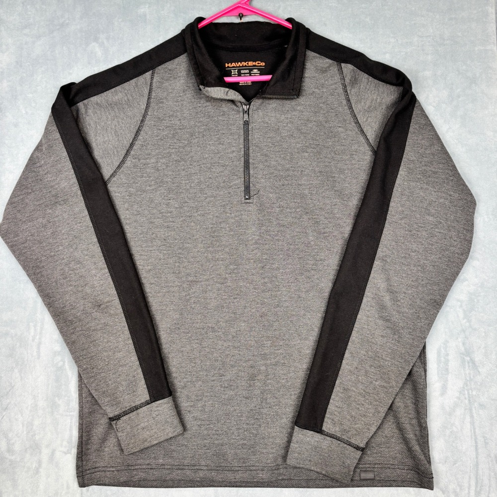 Hawke & Co Sport Mens Large Quarter Zip Pullover Gray Black Tech Fiber